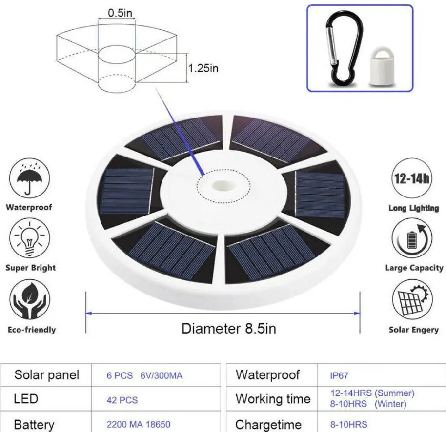 42LED Solar Power Heller Fahnenmast